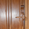 Rose nailed oak beaumont interior door with wooden suffolk latch and hand forged L hinges